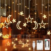 Ramadan decoratie "Prachtige Ramadan Lichtketting: LED Sterren en Maan Lichtgordijn met Timer en Afstandsbediening - 3,5 m, Batterij/USB, Geschikt voor Binnen en Buiten Decoratie tijdens Pasen en Feesten"