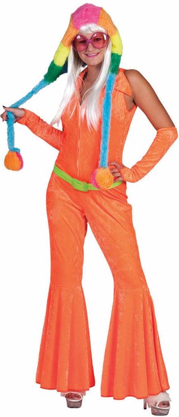 Disco Jumpsuit neon oranje - Maatkeuze: Maat 32/34