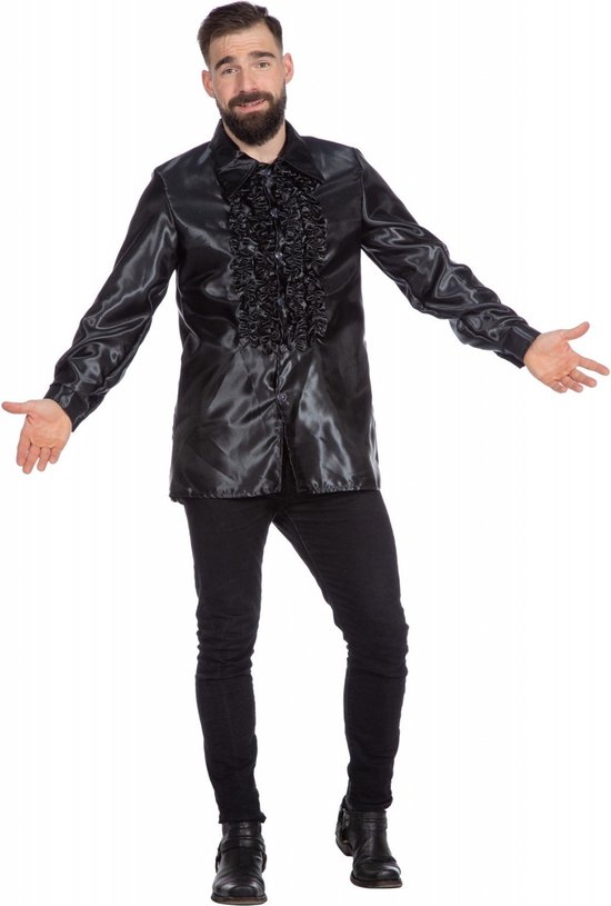 Costume des années 80 et 90 | Chemisier à volants noir en satin Wrong Disco | Taille 54 | Costume de carnaval | Déguisements