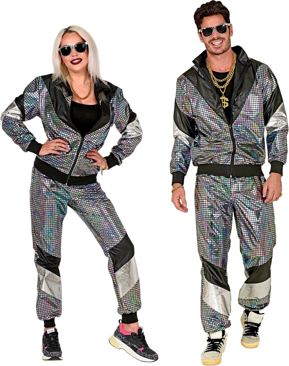 Trainingspak disco jaren 80 zilver reflecterend