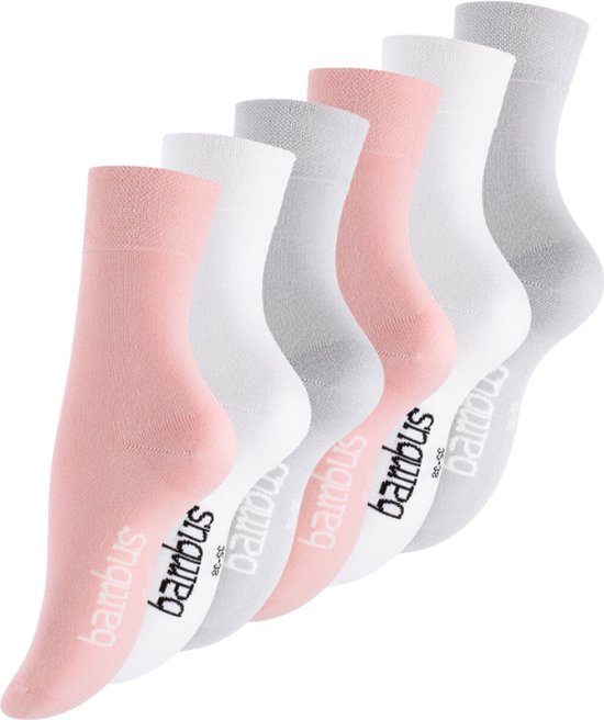 6 paar Bamboe sokken - Naadloos - Zachte sokken - Roze/Wit/Grijs