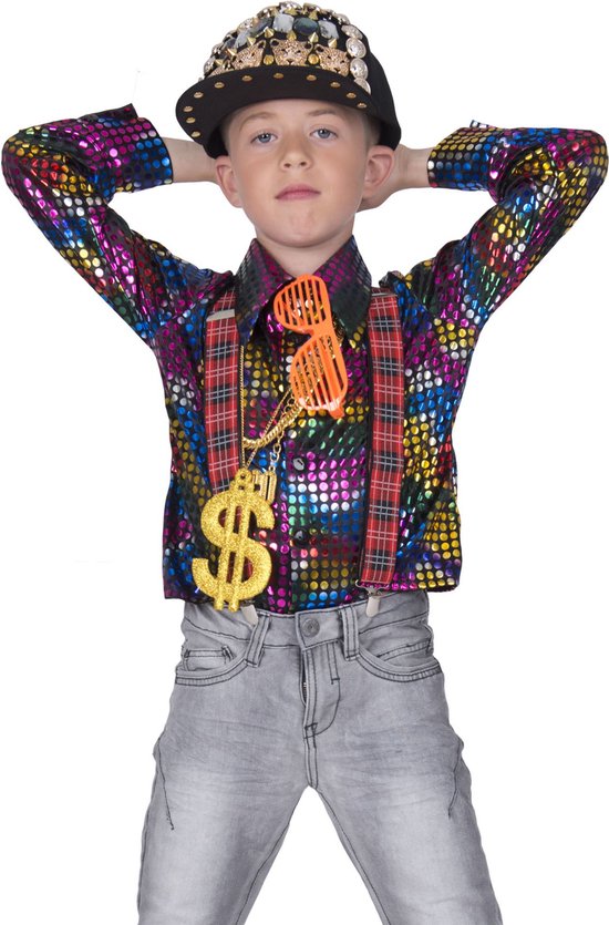 Disco Shirt Rainbow Glitter Kind - Maat 164