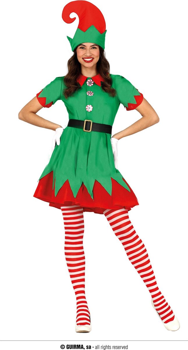 Kerst & Oud & Nieuw Kostuum | Speelse Vrolijke Kerst Elf | Vrouw | Maat 38-40 | Kerst | Verkleedkleding