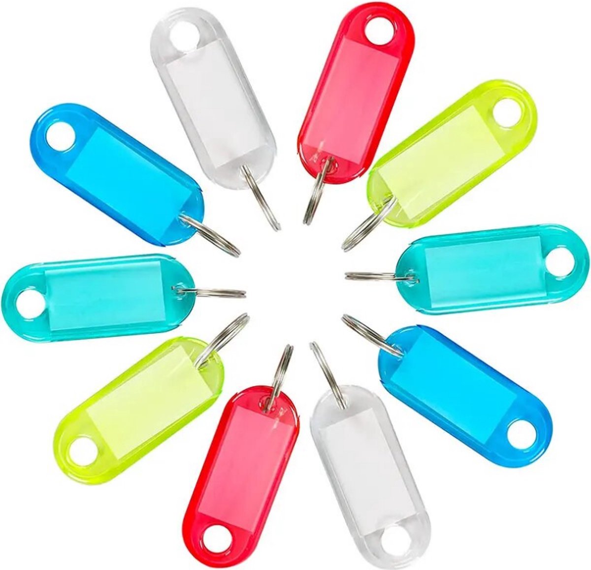 FSW-Products - Sleutellabels met Schrijfvlak - 10 Stuks - Sleutelhangers - Karabijnhaak - Keycords - Labels Sleutelhangers Naam - Doorzichtig