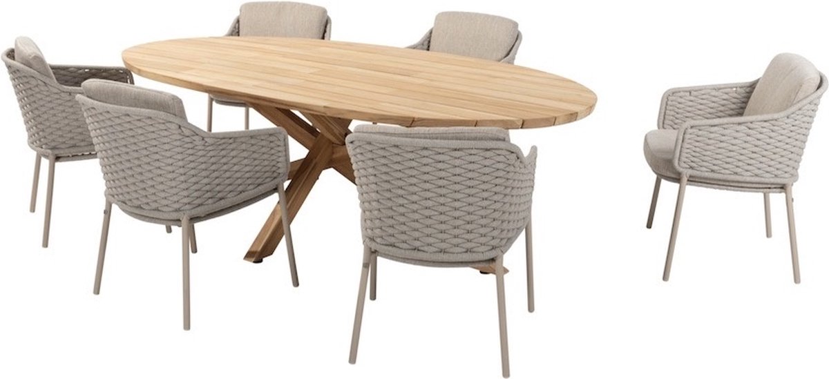 Eros Prado ellips dining tuinset teak 240x115xH75 cm 7 delig teak latte 4 Seasons Outdoor