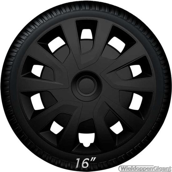 Zwarte 16-inch wieldop met een complex, open ontwerp en gesloten centrale schijf.