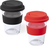Onetrippel - Koffiebekers To Go - Koffiebeker - Glazen Beker - 2 stuks - 350 ml - Zwart/Rood