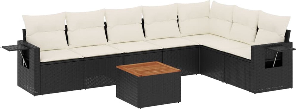 vidaXL 8-delige - Loungeset - met - kussens - poly - rattan - zwart