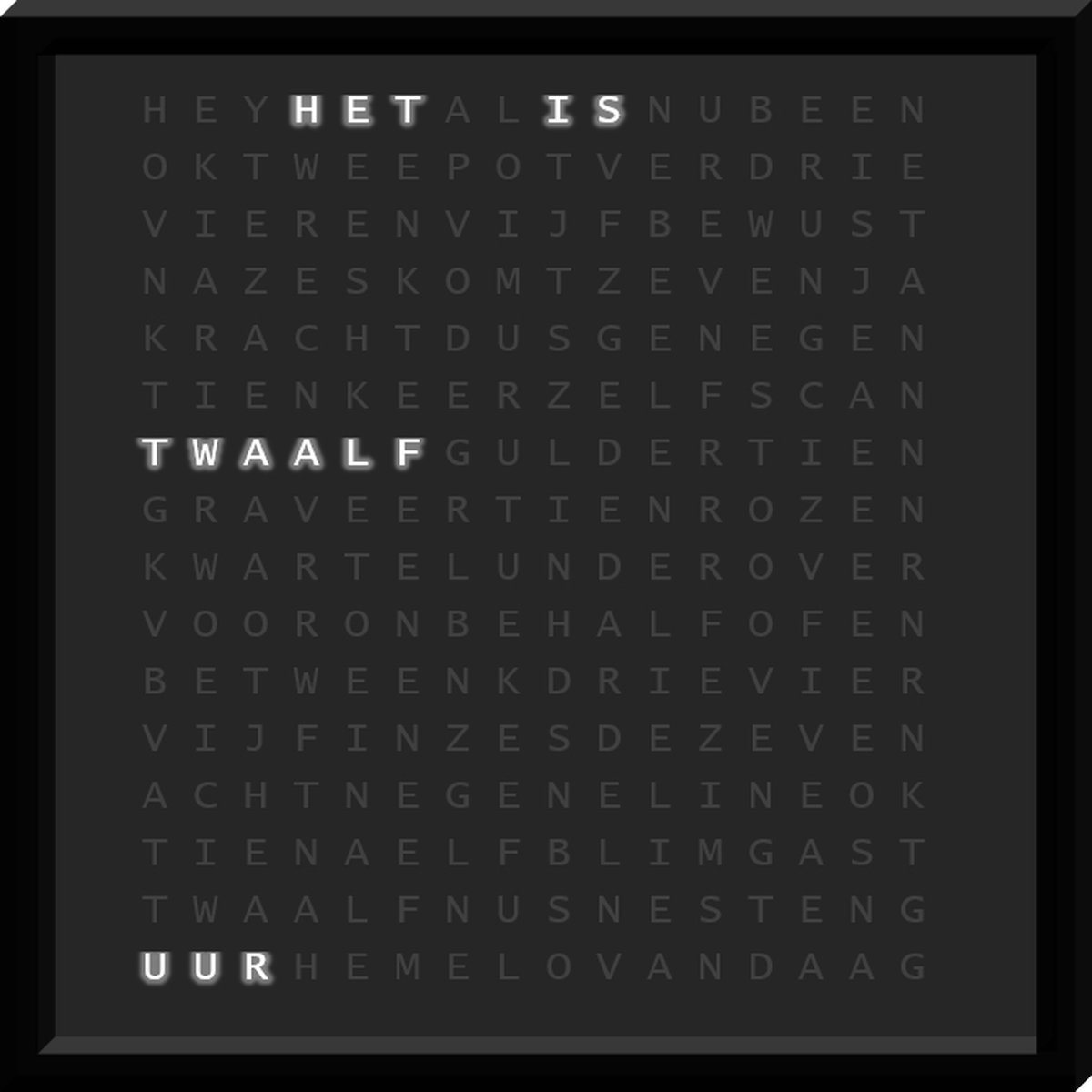 Wi-Fi Woordklok-37 x 37 cm-Lettertype Slank-Kado-Relatiegeschenk