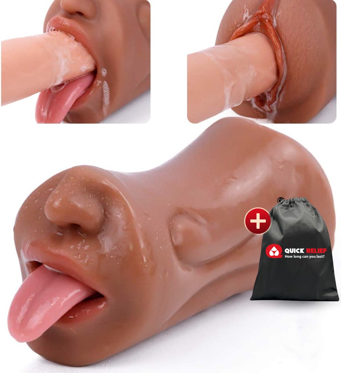 Quick Relief Vanessa - Pocket Pussy - Masturbator - 2 in 1 Blowjob & Vagina - Sex Toy voor Mannen - Bruin - Quick Relief