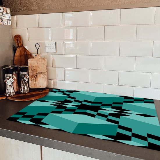 KitchenYeah® Inductie beschermer 80.2x52.2 cm - 3D - Blokken - Patronen - Kookplaataccessoires - Afdekplaat voor kookplaat - Inductiebeschermer - Inductiemat - Inductieplaat mat