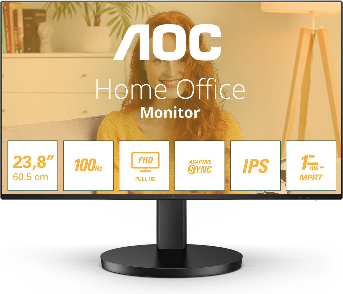 AOC Basic-line 24B3HA2 - LED-monitor - 24" (23.8" zichtbaar) - 1920 x 1080 Full HD (1080p) @ 100 Hz - IPS - 250 cdm² - 1 ms - HDMI, VGA - luidsprekers - zwart
