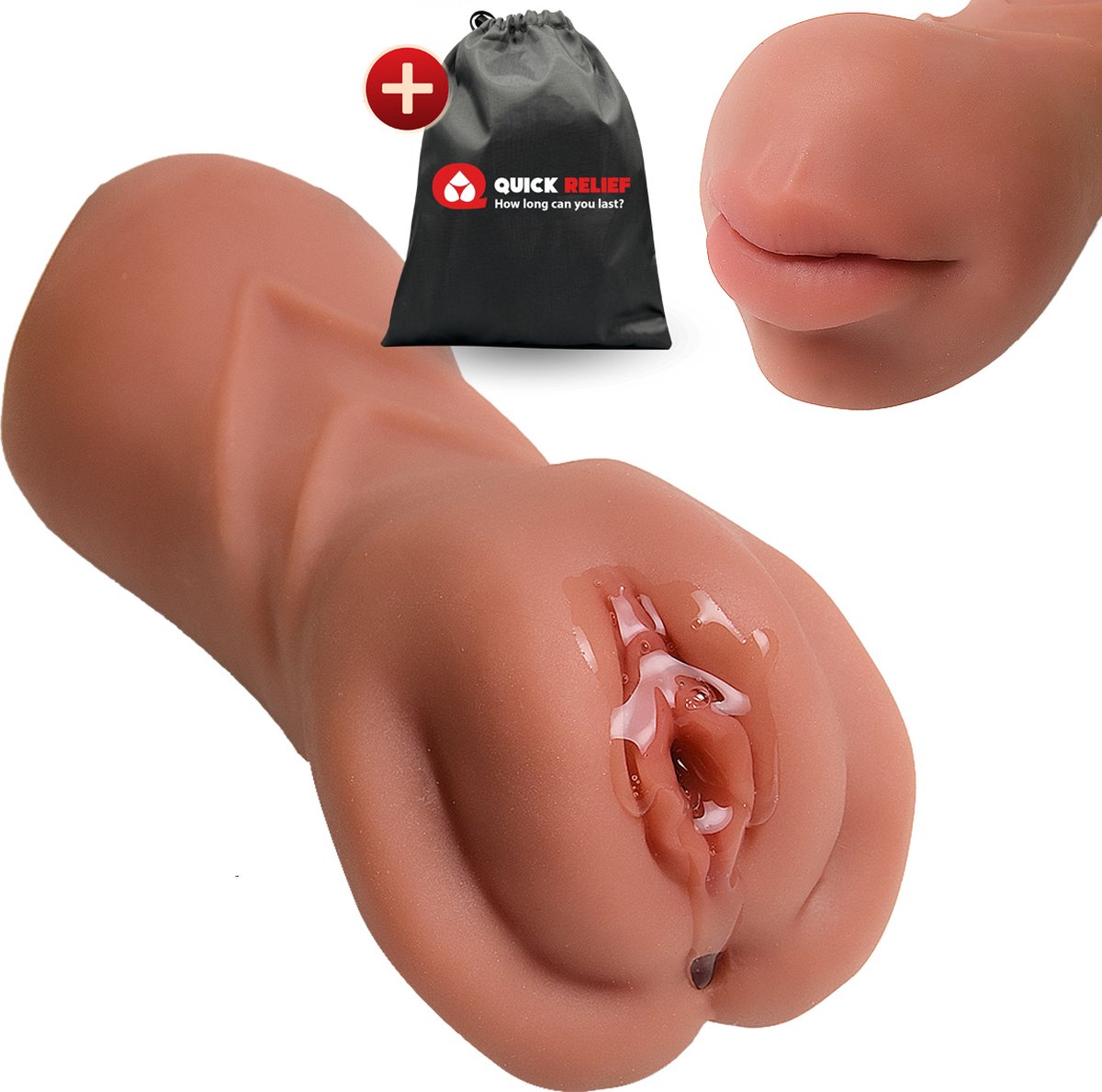 Quick Relief Lexie - Masturbator - 2-1 Deepthroat & Pussy - Blowjob - Pocket Pussy en Mond - Sex Toy voor Mannen - Bruin - 21 cm - Quick Relief