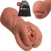 Quick Relief Lexie - Masturbator - 2-1 Deepthroat & Pussy - Blowjob - Pocket Pussy en Mond - Sex Toy voor Mannen - Bruin - 21 cm