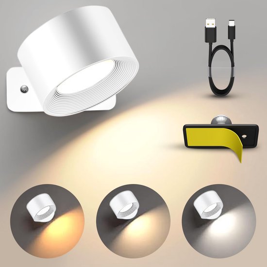 Luminize Oplaadbare wandlamp op batterijen draadloos - Dimbaar - Wandlamp op accu