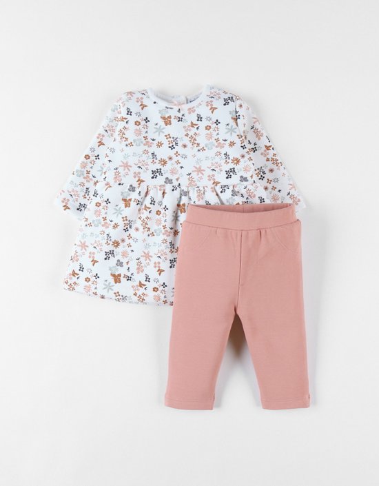 Set met jurkje + legging met bloemetjes, blush