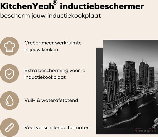 KitchenYeah® Inductie beschermer 83x51.5 cm - Zwart - Wit - Dubai - Boot - Kookplaataccessoires - Afdekplaat voor kookplaat - Inductiebeschermer - Inductiemat - Inductieplaat mat