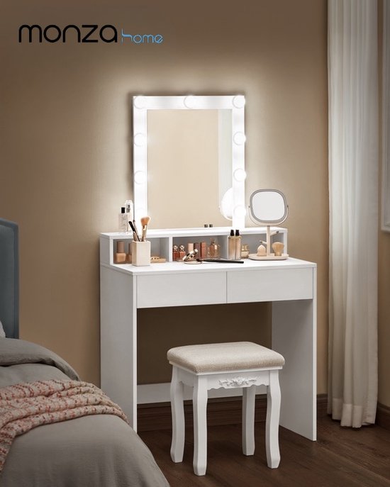 Coiffeuse Wit avec Siècle des Lumières LED et miroir, table de maquillage cosmétique - Wit