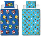 Super Mario dekbedovertrek - eenpersoons met 1 kussensloop - blauw - Mario Bros dekbed - dubbelzijdig