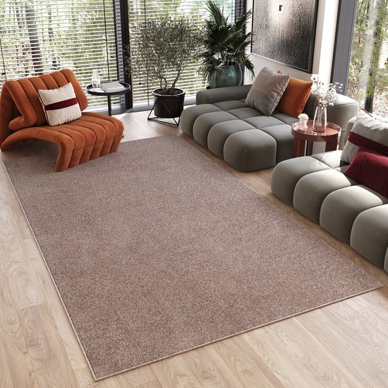 Tapiso Noyan Vloerkleed Beige Antislip Waasbaar Laagpolig Tapijt Maat- 160x220