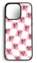 Ako Design Apple iPhone 14 Pro Max hoesje - Ruiten hartjes patroon - Roze - TPU Rubber telefoonhoesje - hard backcover