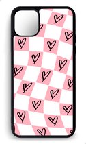 Ako Design Apple iPhone 11 hoesje - Ruiten hartjes patroon - Roze - TPU Rubber telefoonhoesje - hard backcover