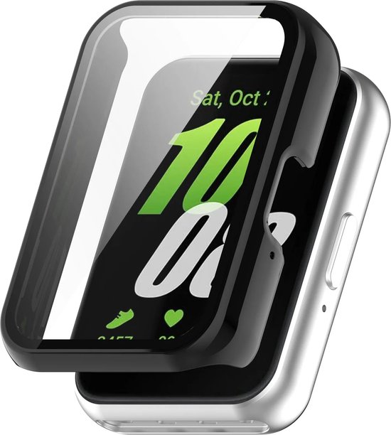 Transparante beschermhoes met zwarte rand op een Samsung Galaxy Fit 3.