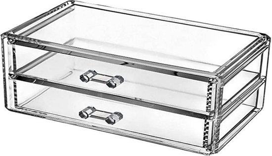 Lot De 2 Boîtes De Rangement 9 Tiroirs Transparents - Organisateur Bureau Bijoux Cosmétique - Blanc