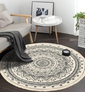 Mandala tapijt, rond, 120 cm, crème, katoenen tapijt met kwastjes, Bohemian Marokko, modern tapijt, wasbaar, vintage tapijt voor slaapkamer, woonkamer, keuken, binnen en buiten