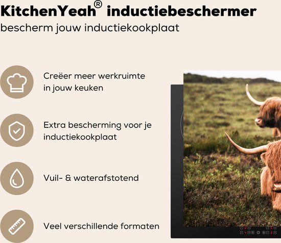 KitchenYeah® Inductie beschermer 76x51.5 cm - Koeien - Gras - Zon - Kookplaataccessoires - Afdekplaat voor kookplaat - Inductiebeschermer - Inductiemat - Inductieplaat mat