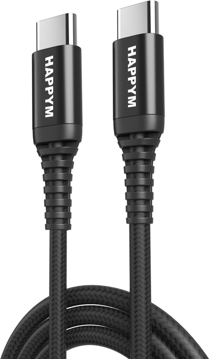 USB C Kabel - USB C naar USB C 2.0 datakabel en oplaadkabel 480mbps - 2m - Nylon - Zwart