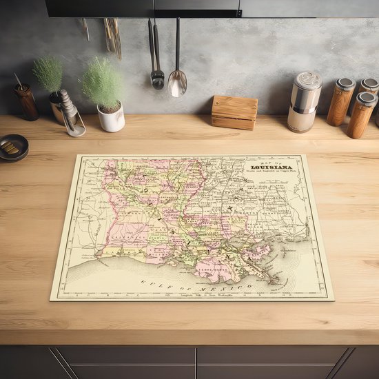 KitchenYeah® Inductie beschermer 71x52 cm - Illustratie van een antieke kaart van New Orleans - Kookplaataccessoires - Afdekplaat voor kookplaat - Inductiebeschermer - Inductiemat - Inductieplaat mat