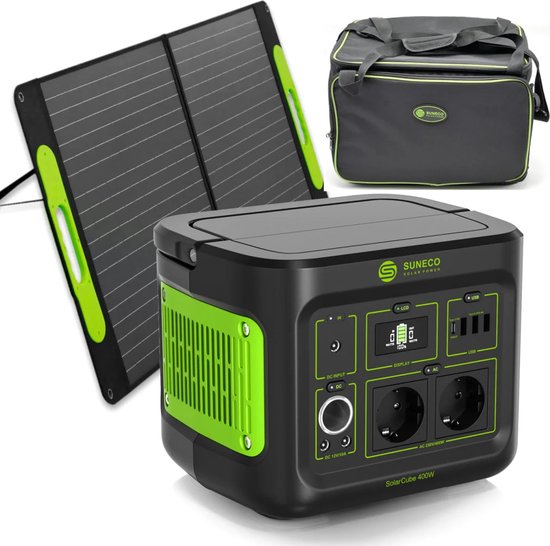 SolarCube 400W - 320Wh + Zonnepaneel 100W - Compleet Pakket - Draagbare Powerstation Portable Powerbank - Gratis Draagtas