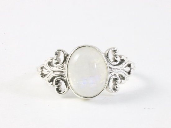 Bague en argent finement travaillée avec pierre de lune arc-en-ciel - taille 19,5