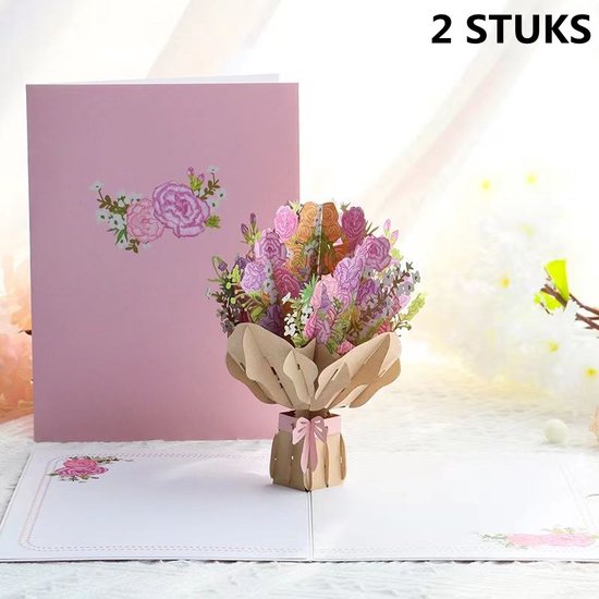 2 stuks Grote 3D wenskaart met een bosje Bloemen- Inclusief envelop-perfect voor diverse gelegenheden-moederdag