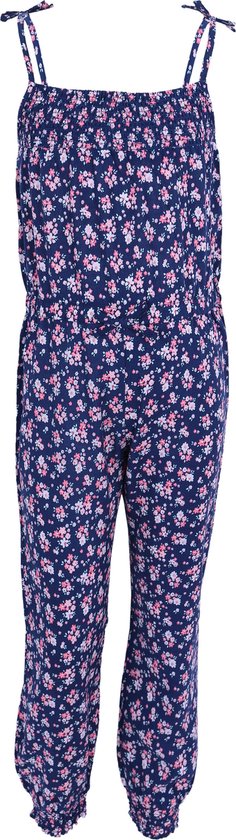 Marineblauwe gebloemde meisjesjumpsuit