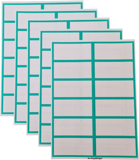 Ace Verpakkingen - Etiketten Stickers Blanco Kleur Groen - 60 Etiketten - Labels - 100 × 47mm - Met schrijfvlak - Zonder lijmresten - Geschikt voor school/kantoor/verhuizen