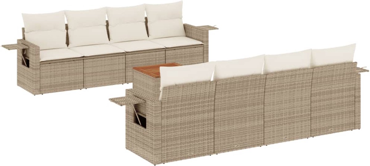 vidaXL 9-delige - Loungeset - met - kussens - poly - rattan - beige