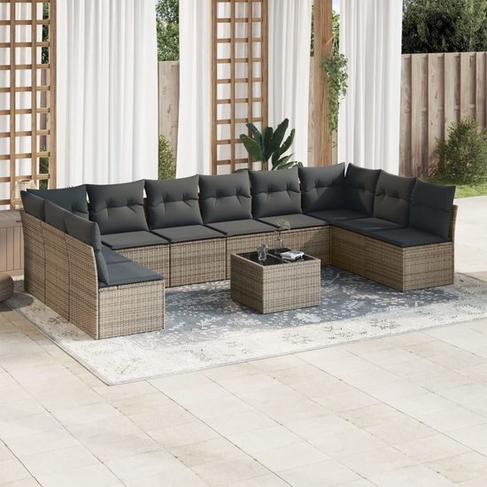 vidaXL-11-delige-Loungeset-met-kussens-poly-rattan-grijs