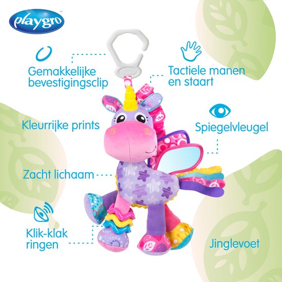 Playgro Hangspeeltje Stella Eenhoorn - Playgro Activity Friend Stella Unicorn - Baby Speelgoed - Hangspeeltje - Kinderwagenspeeltje - Rammelaar - Kinderwagenaccessoire - Buggyaccessoire- - Educatief Speelgoed - Knuffeldier van Playgro — afbeelding 3
