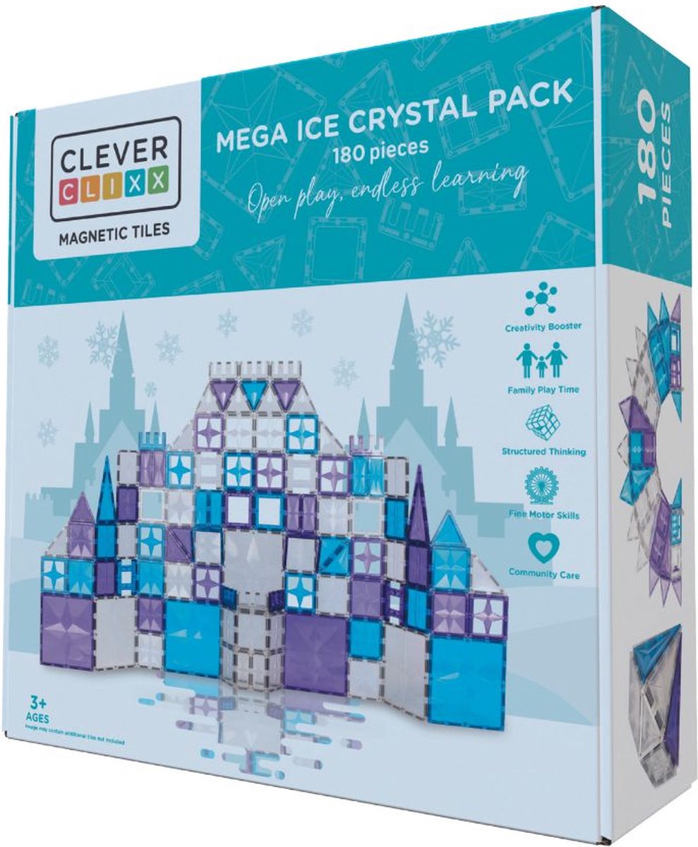 Cleverclixx - Magnetisch Speelgoed | Mega Ice Crystal Pack | 180 Stuks | Speelgoed +3 jaar