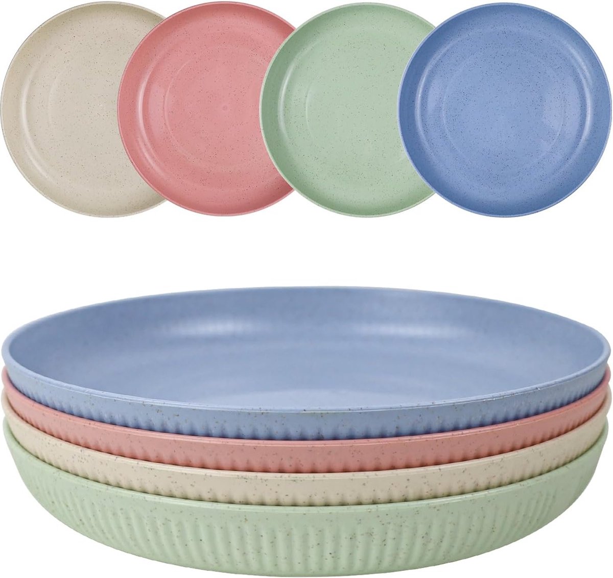 4 stuks bordenset, 22,5 cm, platte borden van premium PP, borden onbreekbaar servies, menuborden, campingborden voor salade, pasta, party, thuis, magnetron en vaatwasserbestendigKweiugfi Plate Set