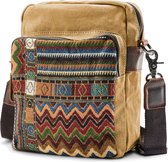 Delton Bags retro lichtbruine Boheemse canvas schoudertas voor heren