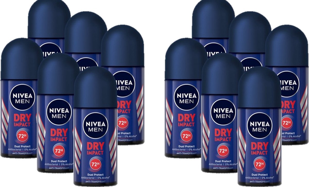 Goedkoopste Nivea Deo Roller Dry Impact - Voordeelverpakking 12 x 50 ml - 72 uur Bescherming