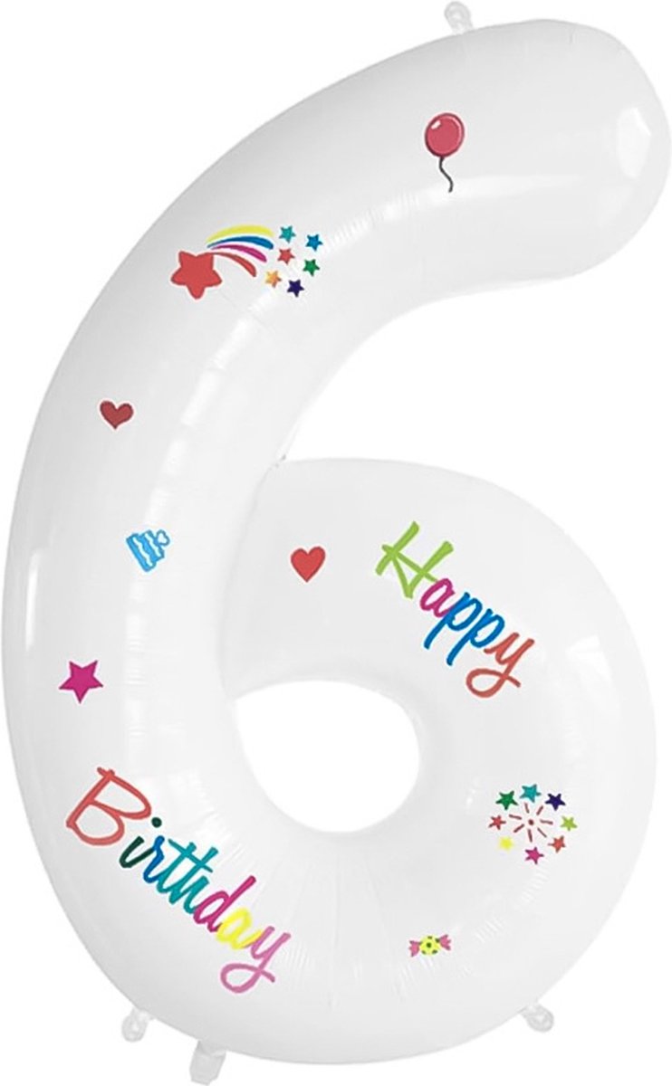 Folieballon Cijfer 6 Jaar Verjaardag Versiering Cijferballon Happy Birthday Decoratie Helium Ballonnen Folie Wit