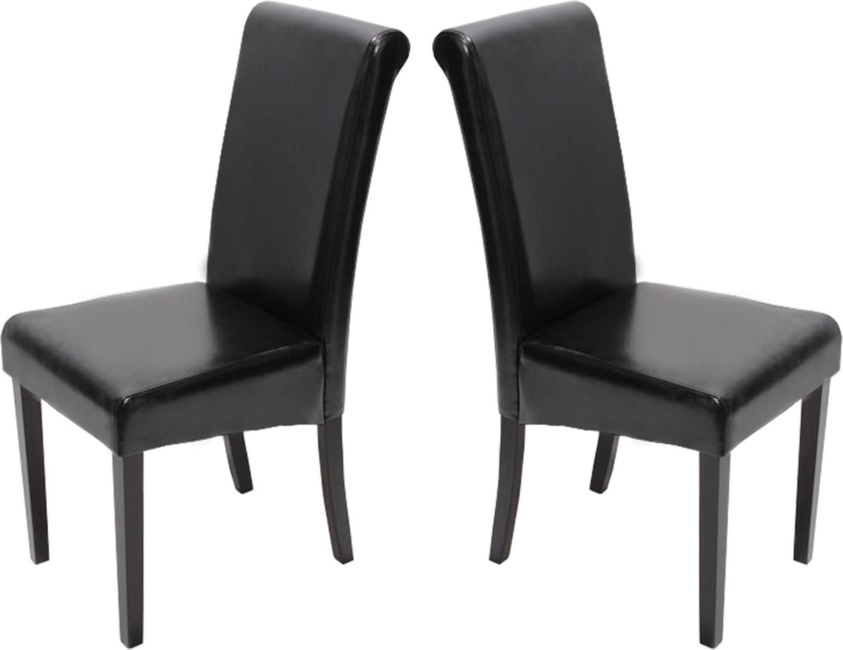 Cosmo Casa Set van 2 Eetkamerstoelen - Keukenstoel - Leer - Zwart - Donkere Poten