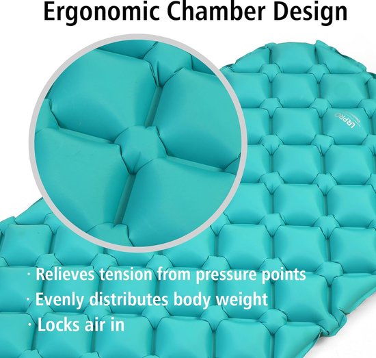 Camping isomat, luchtmatras, opblaasbaar, ultralicht, ergonomisch design, compacte airpad-mat, rugzakreizen, wandelen, outdoor-activiteiten, oranje van Camp — afbeelding 5