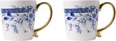 Heinen Delfts Blauw mug avec fleurs d'oreilles lot de 2 avec oreille dorée - 300 ml