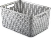 Panier de rangement Plasticforte - Panier de placard - plastique rotin - gris argenté - 18 Litres - 29 x 39 x 20 cm