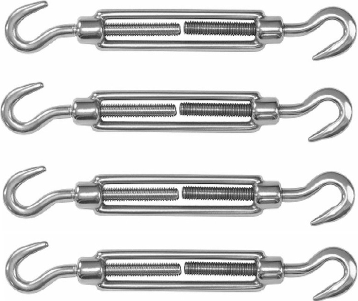 Dulimex Spanschroeven/draadspanner met haak/haak - 4x - 8cm - verzinkt zamak - 100kg - M10 schroefdraad